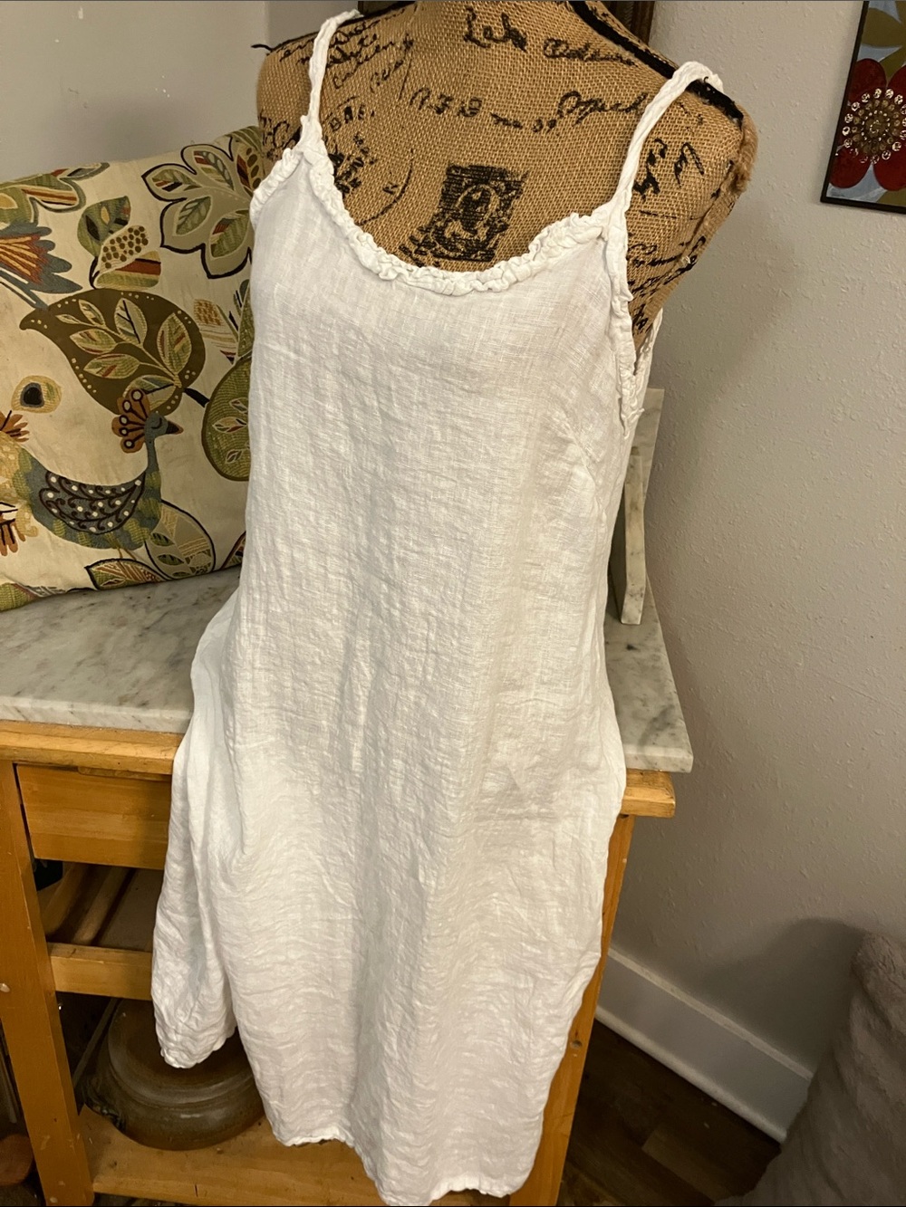 Francesca Bettini White Linen Midi Medium Dress Beachy with Braided Straps! Sexy